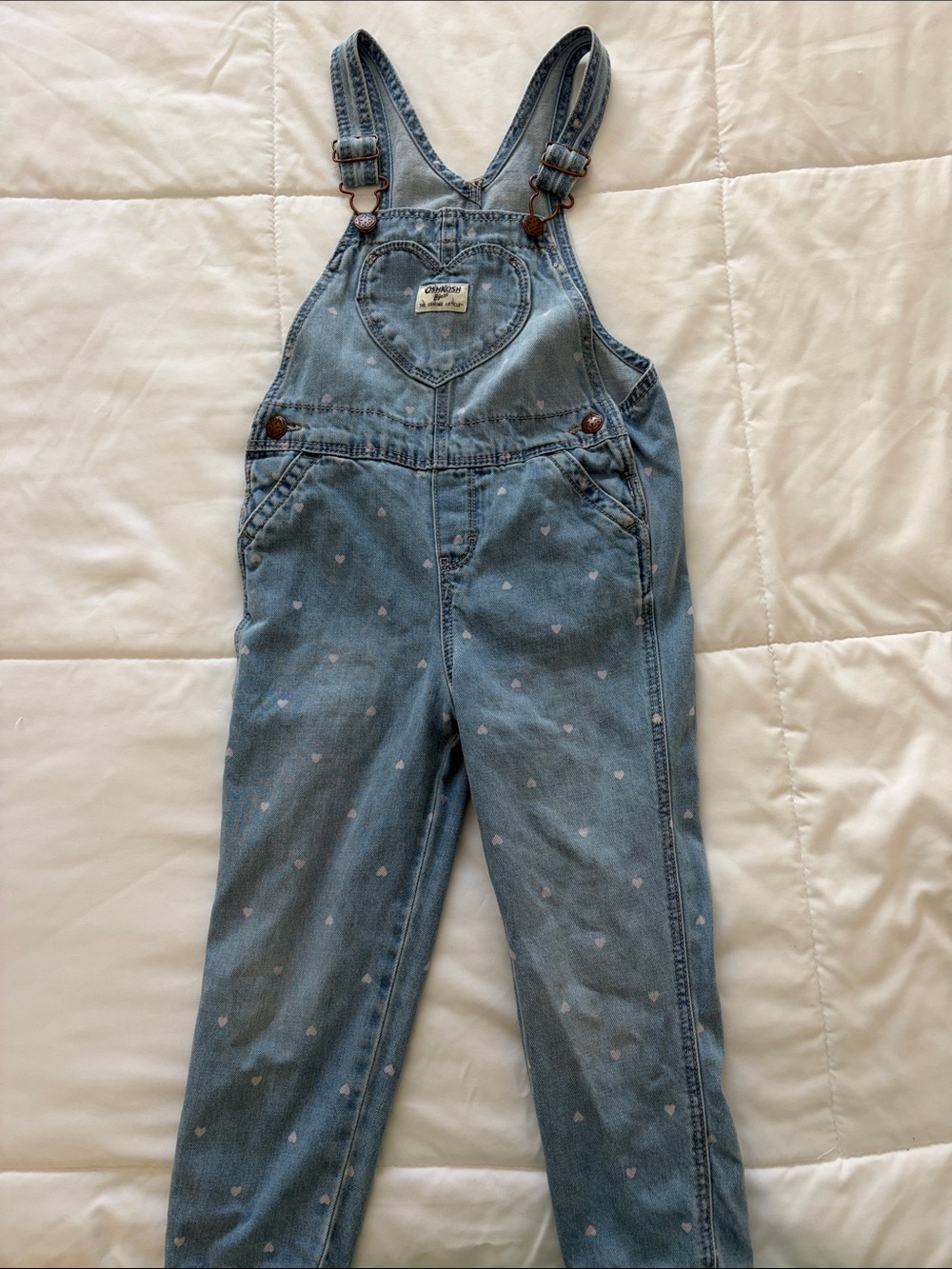 OshKosh B'gosh Light Blue Denim Heart-Print Overalls